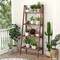 Rustic 4-Tier Walnut Wicker Bookshelf with Ladder Style Storage for Home and Office